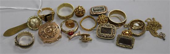 A group of early to late 19th century jewellery including mourning rings and brooches.